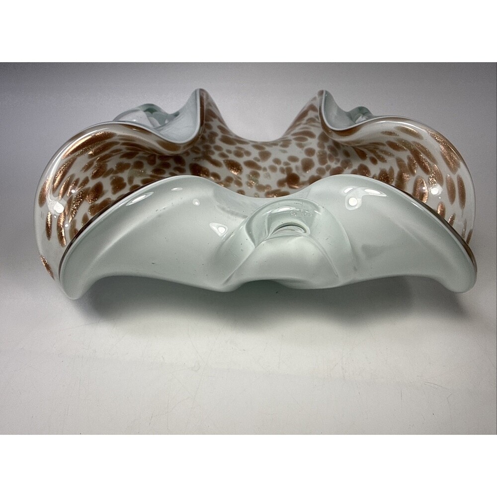 Vtg Mcm Murano Toso White Cased Glass Gold/copper Flakes Glass Bowl C1 - Picture 4 of 9
